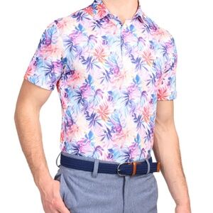 Tailorbyrd Watercolour Leaves Print Performance Polo